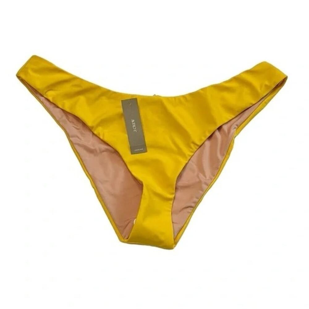 NWT J. Crew Curved Waist Cheeky High Leg Cut Bikini Swim Bottom L Yellow #3201